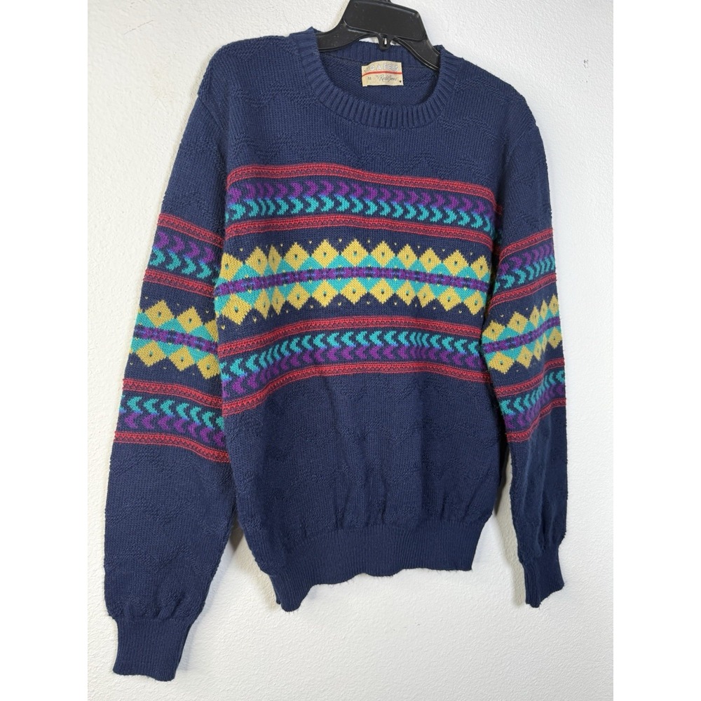90's Loafers by Reed St.‎ James Sweater Mens Med Blue w/ Argyle Pattern Grandpa - Picture 2 of 7